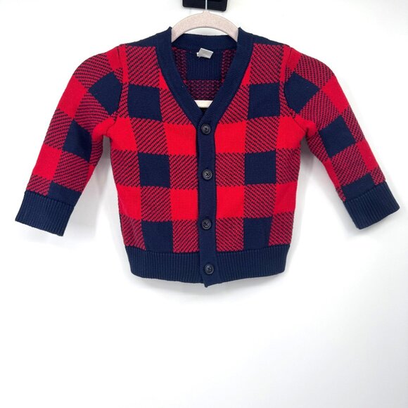 GAP KIDS Red Blue Buffalo Check Plaid CARDIGAN Knit SWEATER Top Toddler 2T - Picture 1 of 7